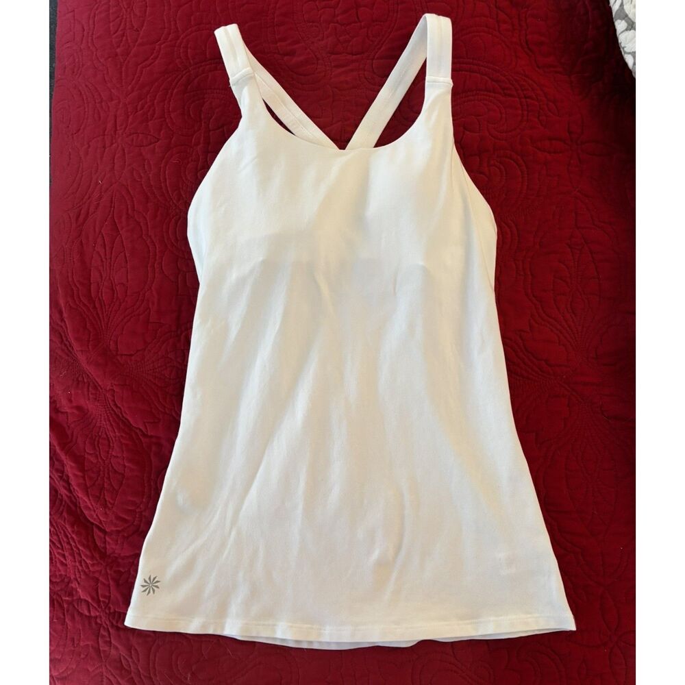 Athleta ST Small Tall White Bra Tank Racer Back Longline Yoga Athletic Top